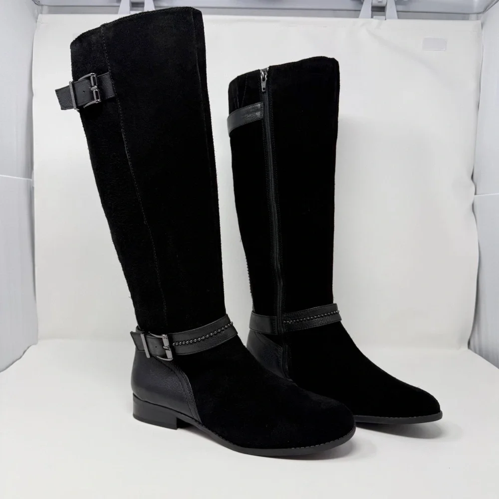 Alex Marie Davian Black Knee High Boots Women’s 9.5M Suede Leather Riding Boots